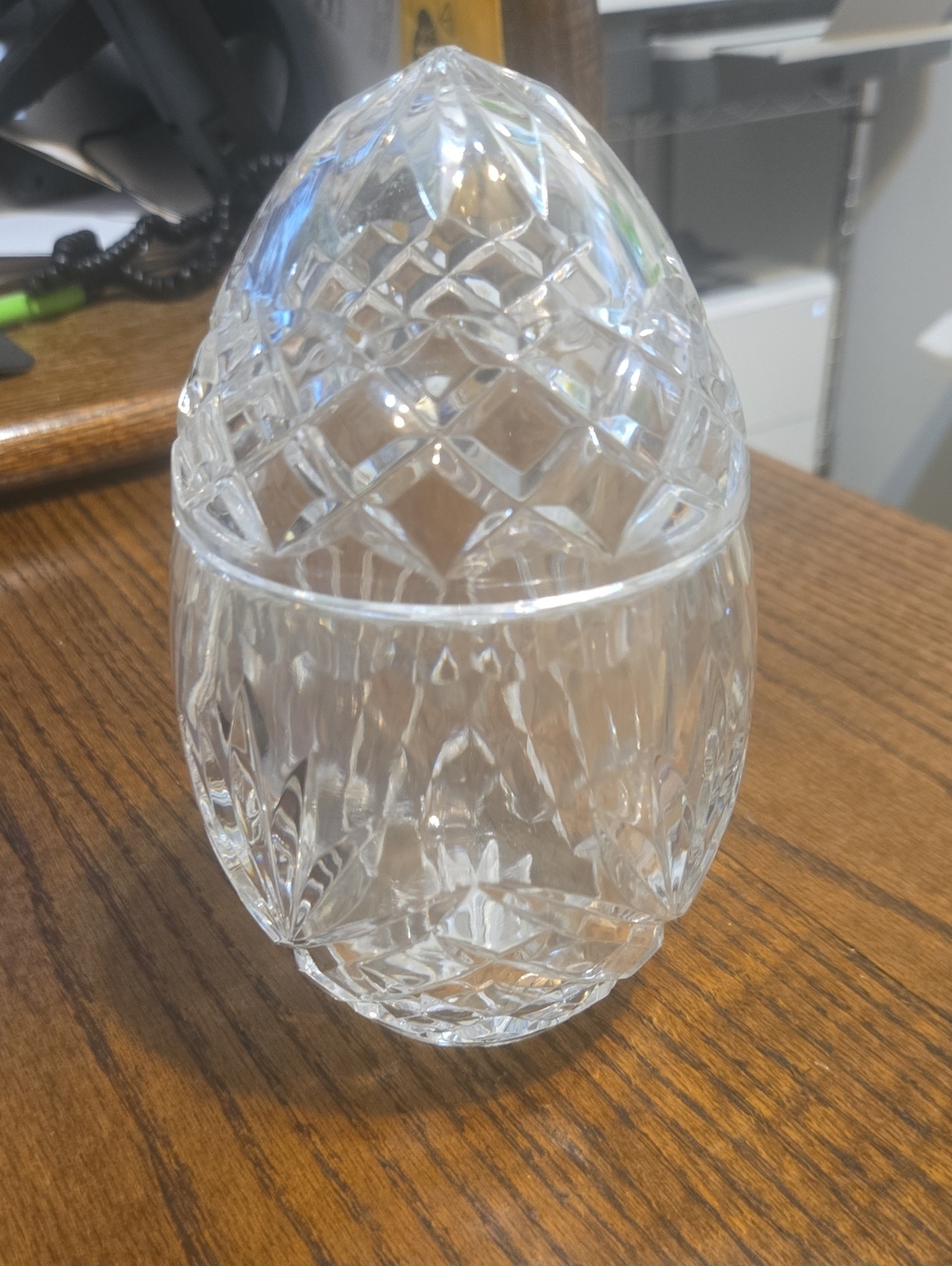 Cut Crystal Egg Shaped Covered Candy Dish - Clear Glass
